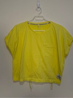 Calvin Klein Performance Neon Yellow Pocket Crop Tee 100% Cotton